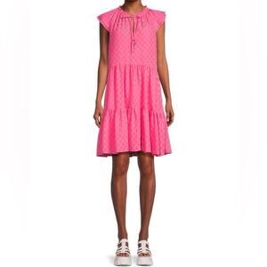 TOMMY HILFIGER Pattern Cap Sleeve Mini Dress Carmine Rose Women’s Sz 14